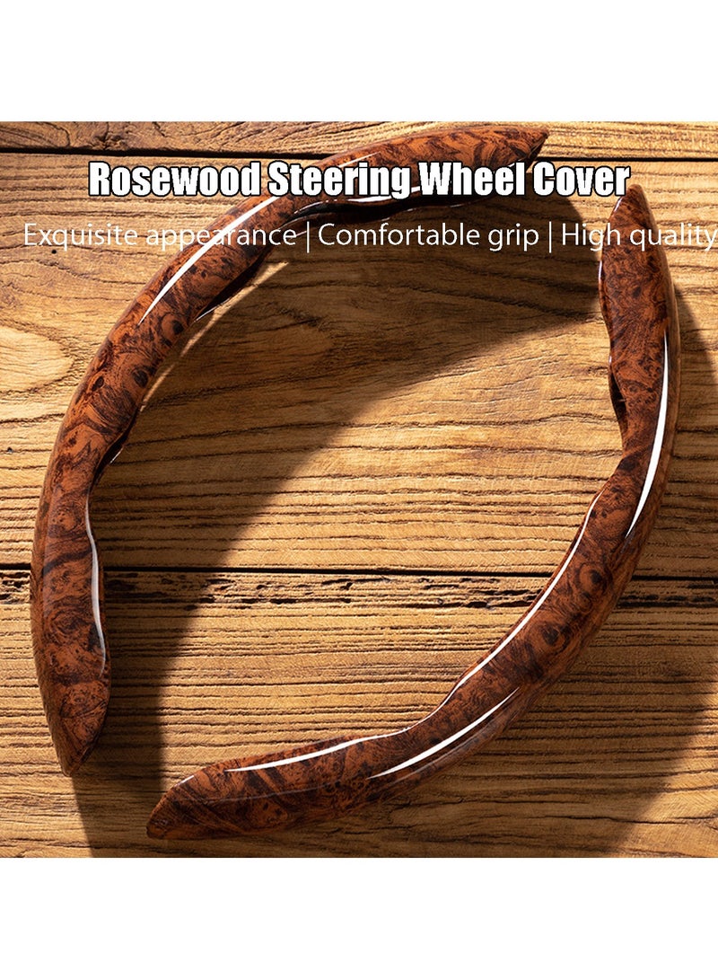 CMGTYYD. غطاءان لعجلة قيادة السيارة، غطاءان مجزآن لعجلة القيادة، ملحقات داخلية، غطاء لعجلة القيادة بتأثير خشب الماهوجني، واقي عالمي للسيارة والشاحنة والفان (بني) - Image 3
