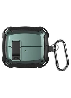 Lock Case Compatible with Samsung Galaxy Buds3 Pro/Galaxy Buds3(2024) with Keychain, Rugged Armor Designed Protection Cover with Secure Lock(Black Green)