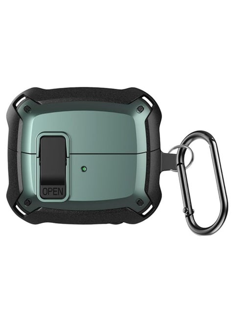 Lock Case Compatible with Samsung Galaxy Buds3 Pro/Galaxy Buds3(2024) with Keychain, Rugged Armor Designed Protection Cover with Secure Lock(Black Green)