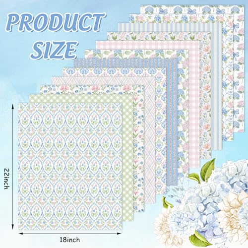 Whaline 12 Pcs Hydrangea Cotton Fabric Bundles Fat Quarters Pastel Flower Bow Plaid Stripe Sewing Fabrics for Spring DIY Craft Party Decor 18 x 22 Inch - Image 3