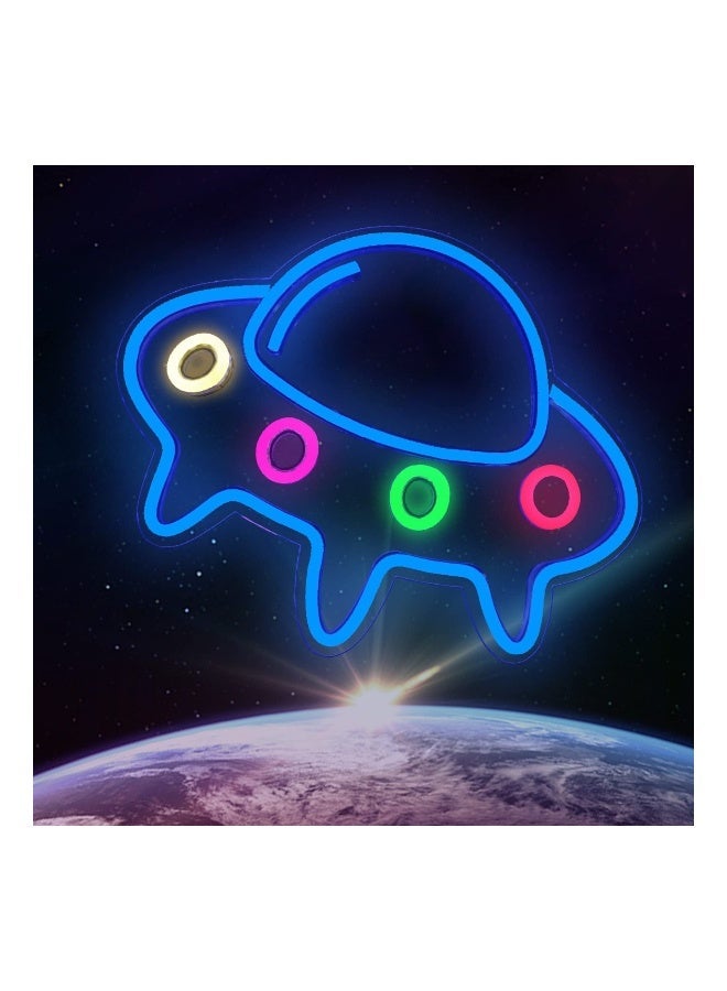 UFO Neon Sign Alien Led Light Wall Decor USB Powered with Switch Spacecraft Alien Gifts for Kids Space Game Accessories for Birthday Bedroom Living Room