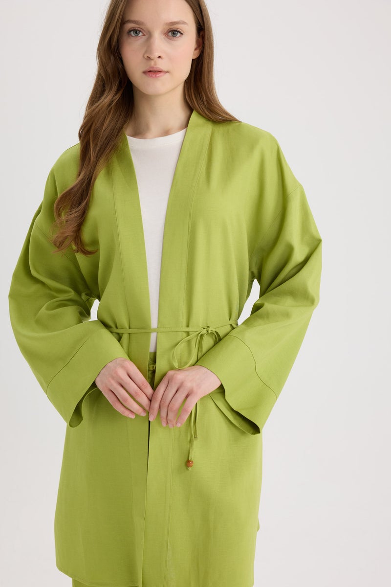 DeFacto Green Woman Relax Fit Linen Blend Kimono Casual - Image 1