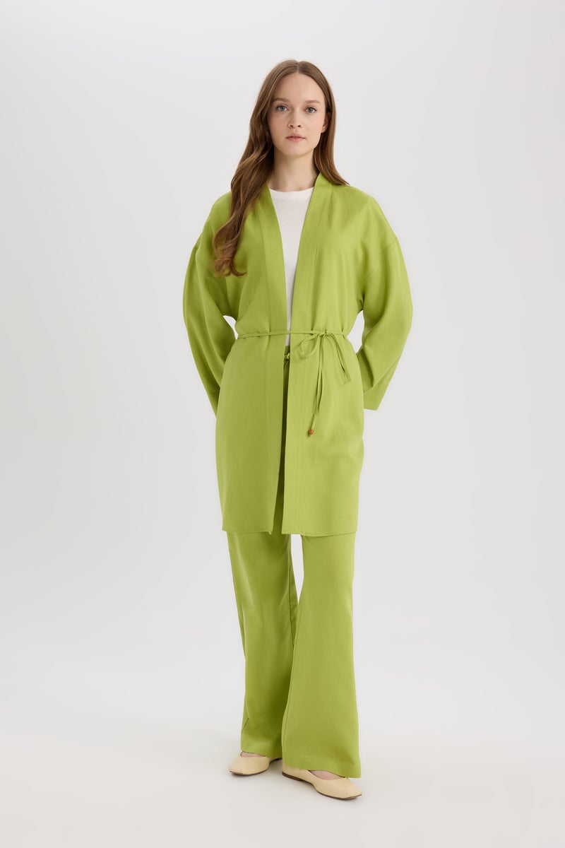 DeFacto Green Woman Relax Fit Linen Blend Kimono Casual - Image 5