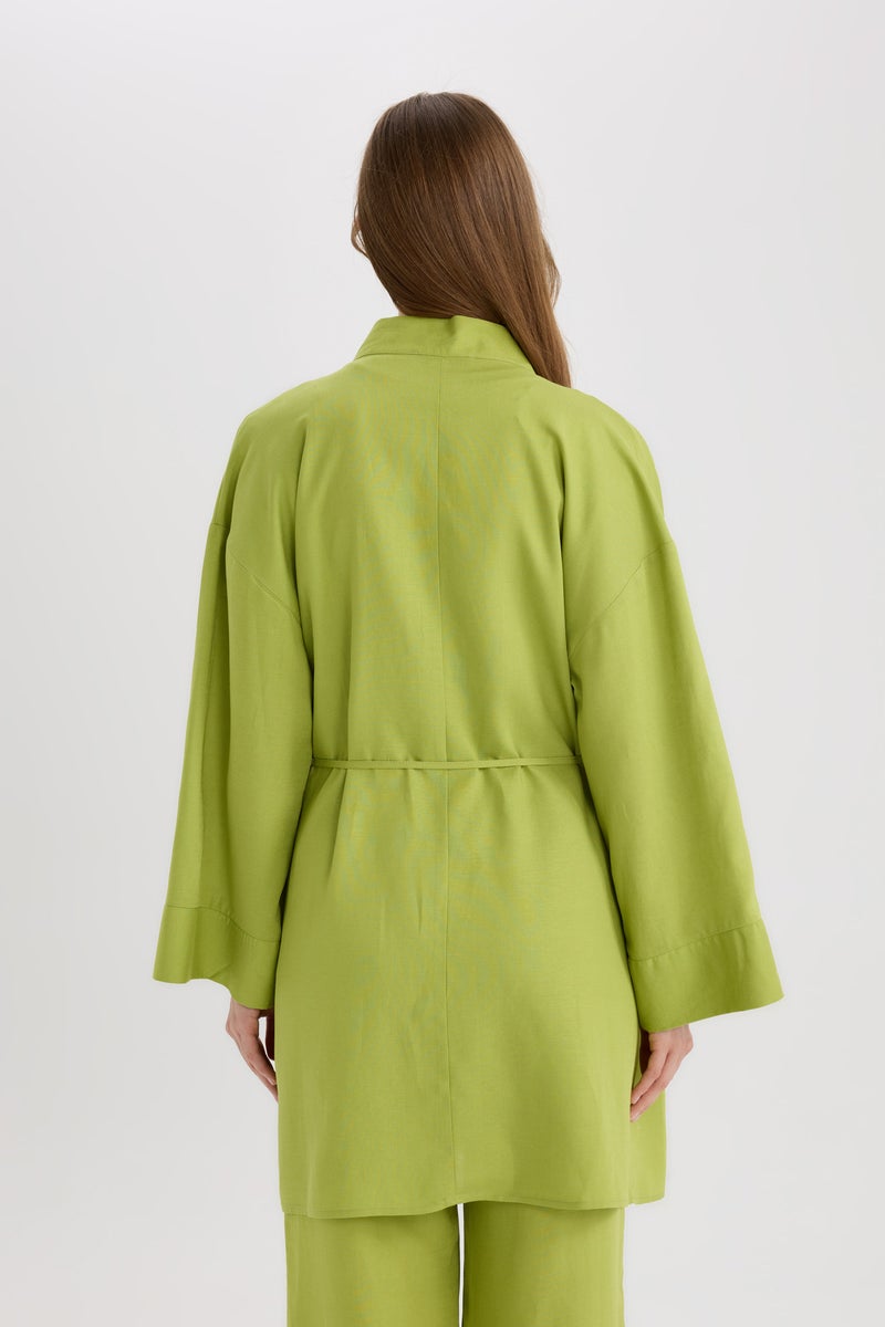 DeFacto Green Woman Relax Fit Linen Blend Kimono Casual - Image 4