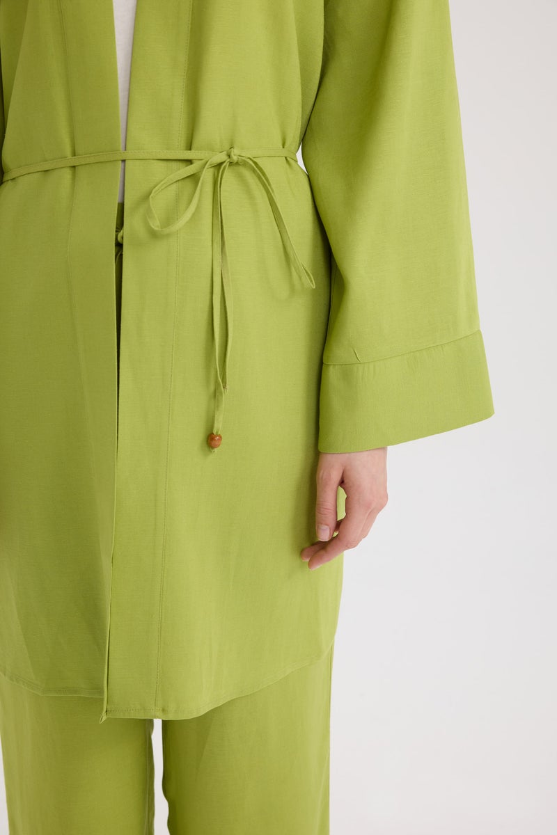 DeFacto Green Woman Relax Fit Linen Blend Kimono Casual - Image 2