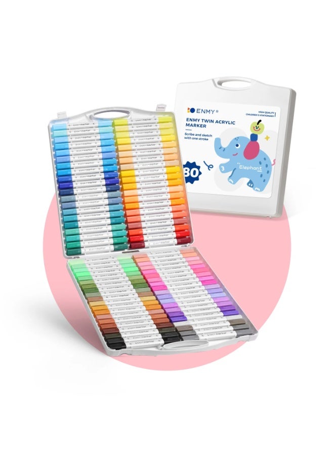 العدو ماركرز أكرليك 80 لون من إنمي، أقماع رسم بدبل تيب لمشاريع الفن والحرف - حبر مائي، آمن غير سام، لجميع الأسطح مثل الزجاج، الخشب، القماش، السيراميك، مع حافظة تخزين - Image 1