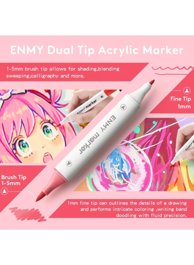 العدو ماركرز أكرليك 80 لون من إنمي، أقماع رسم بدبل تيب لمشاريع الفن والحرف - حبر مائي، آمن غير سام، لجميع الأسطح مثل الزجاج، الخشب، القماش، السيراميك، مع حافظة تخزين - Image 3