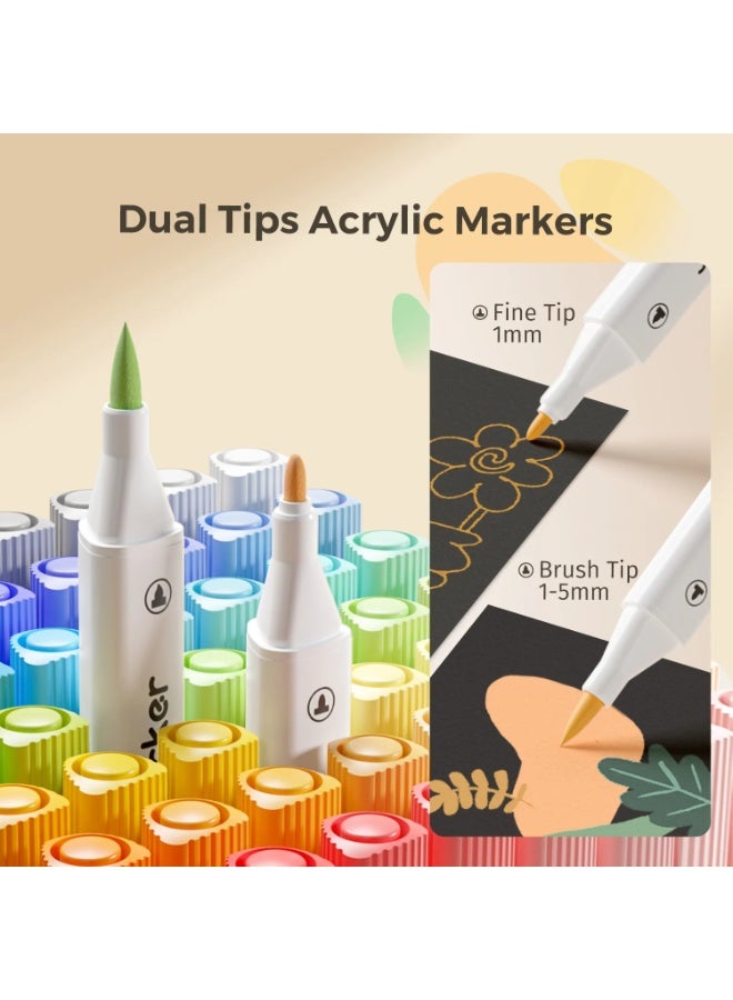 العدو ماركرز أكرليك 80 لون من إنمي، أقماع رسم بدبل تيب لمشاريع الفن والحرف - حبر مائي، آمن غير سام، لجميع الأسطح مثل الزجاج، الخشب، القماش، السيراميك، مع حافظة تخزين - Image 2
