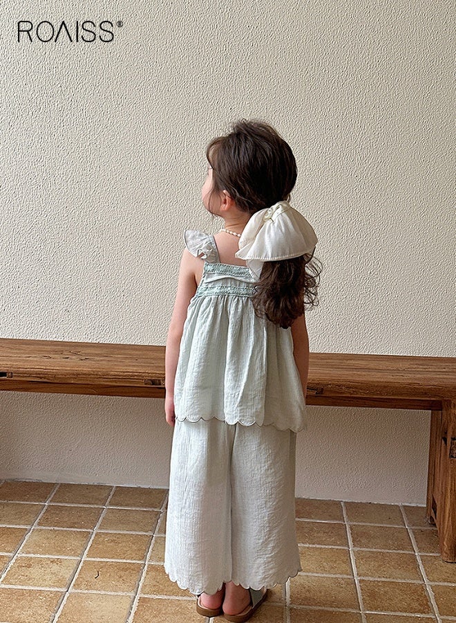 roaiss Toddler Girls Camisole and Pants Set, Stylish Summer Outfit with Sleeveless Top and Wide Leg Pants, 2 Piece Comortable Clothing Set for Little Girls  - Image 4