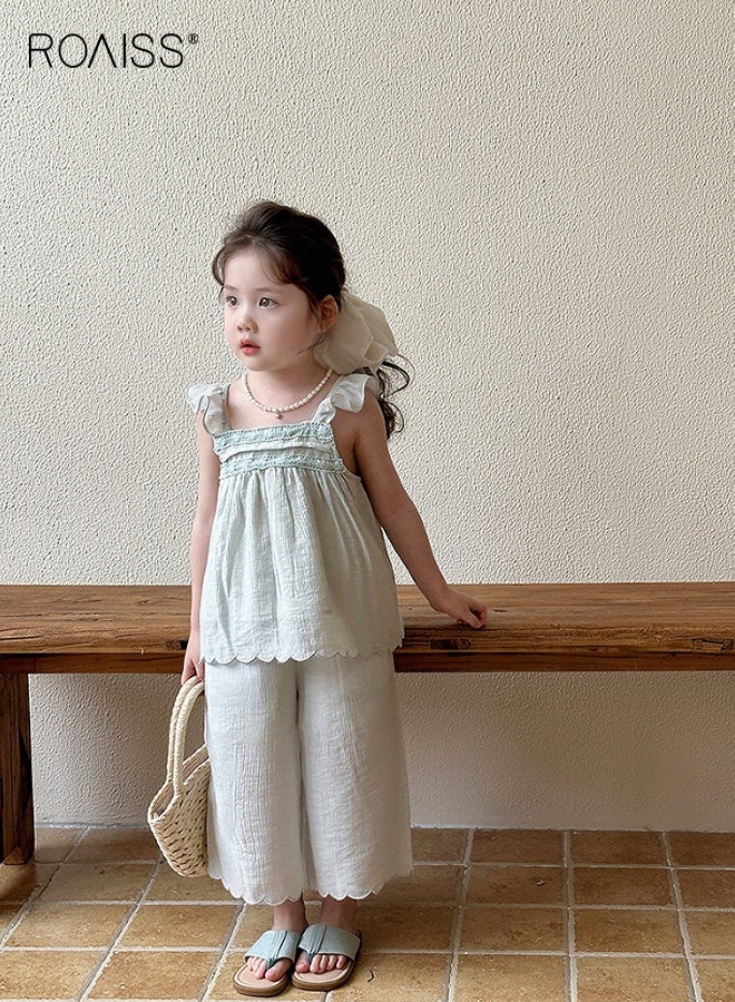 roaiss Toddler Girls Camisole and Pants Set, Stylish Summer Outfit with Sleeveless Top and Wide Leg Pants, 2 Piece Comortable Clothing Set for Little Girls  - Image 5
