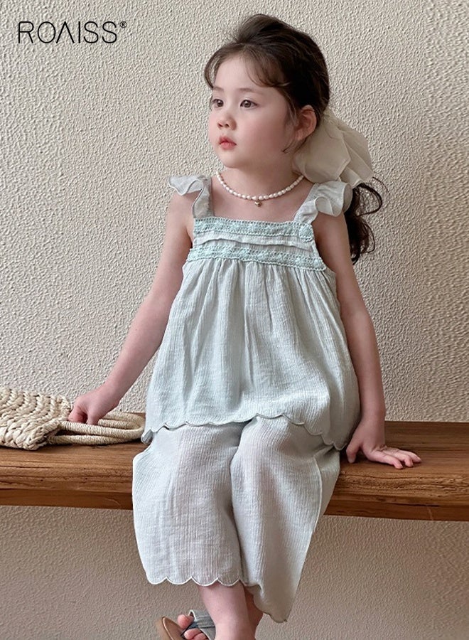 roaiss Toddler Girls Camisole and Pants Set, Stylish Summer Outfit with Sleeveless Top and Wide Leg Pants, 2 Piece Comortable Clothing Set for Little Girls - Image 1