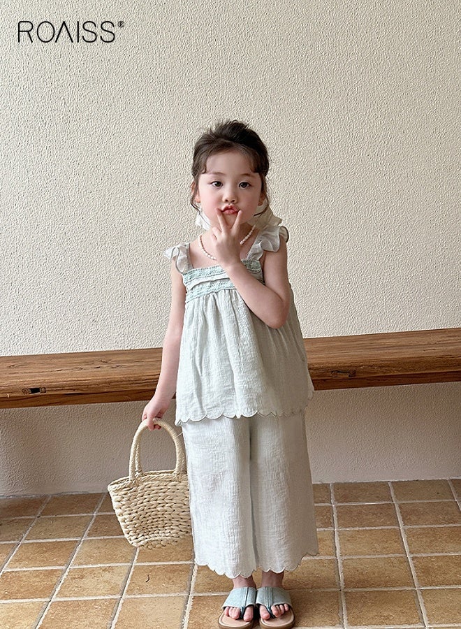 roaiss Toddler Girls Camisole and Pants Set, Stylish Summer Outfit with Sleeveless Top and Wide Leg Pants, 2 Piece Comortable Clothing Set for Little Girls - Image 2