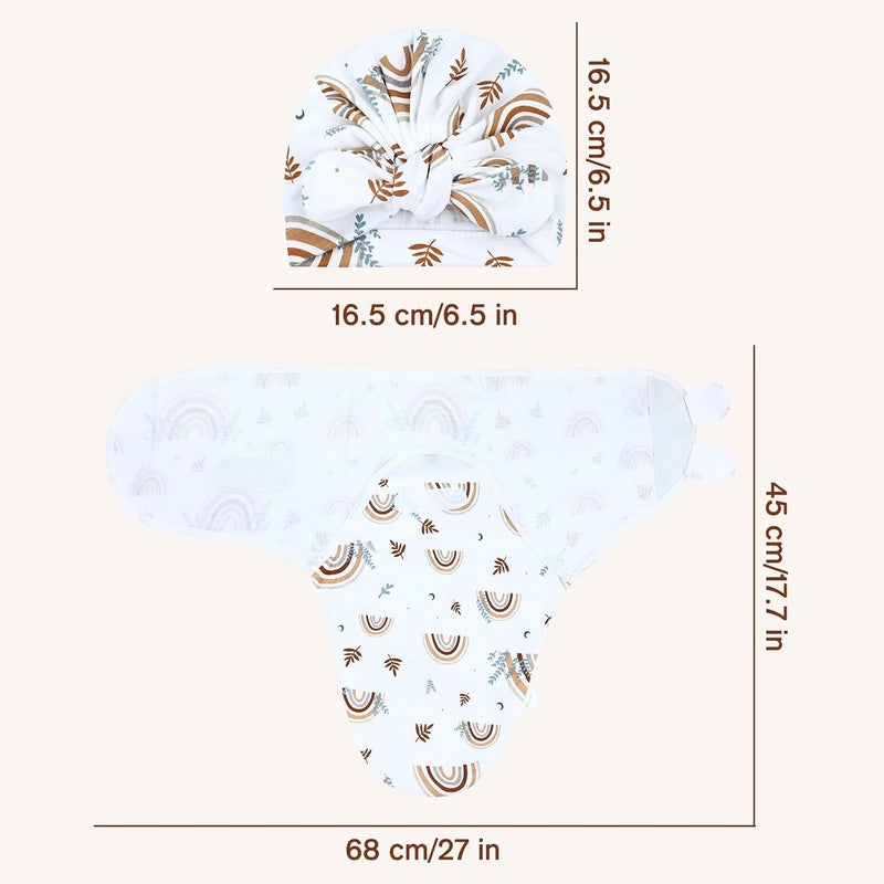 Cinaci 2 Pack Soft Cotton Baby Receiving Swaddle Blankets Wraps Sleep Sacks with Matching Bow Newborn Nursery Bow Hats Caps Beanies Bonnets for Baby Girls Boys Newborns Infants (Multicolor S2) - Image 4