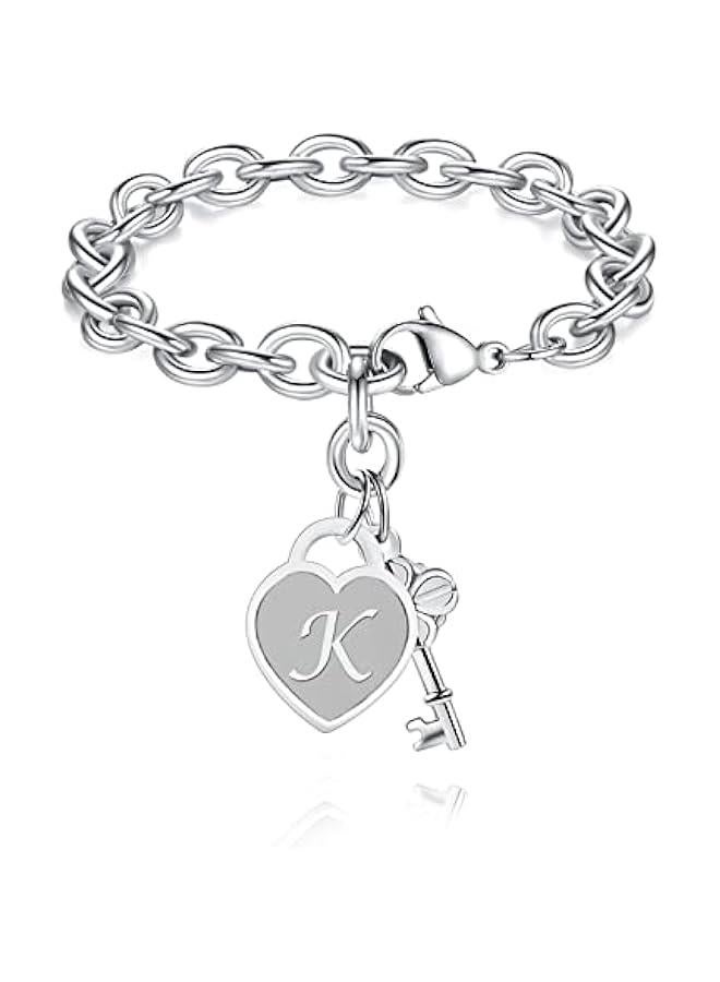 Initial Charm Bracelets for Girls Women Stainless Steel A-Z Bracelet Personalized Gifts Birthday Graduation Easter Basket Stuffers for Teen Girls Jewelry (Various Design) - Image 1