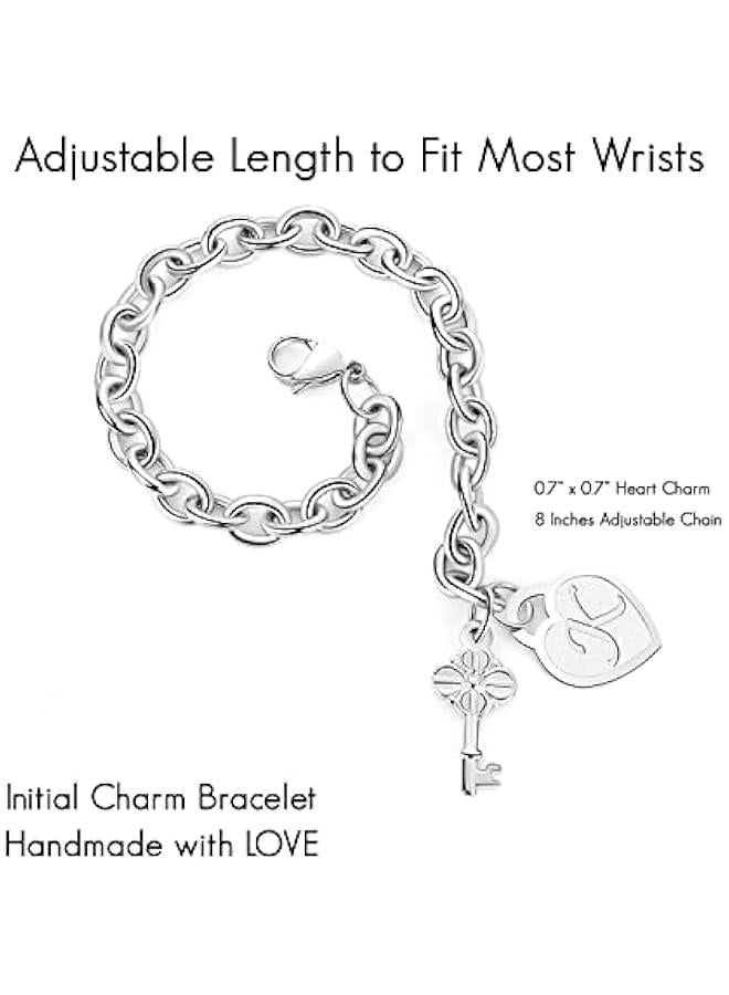 Initial Charm Bracelets for Girls Women Stainless Steel A-Z Bracelet Personalized Gifts Birthday Graduation Easter Basket Stuffers for Teen Girls Jewelry (Various Design) - Image 2