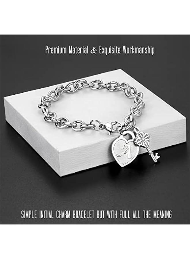 Initial Charm Bracelets for Girls Women Stainless Steel A-Z Bracelet Personalized Gifts Birthday Graduation Easter Basket Stuffers for Teen Girls Jewelry (Various Design) - Image 3