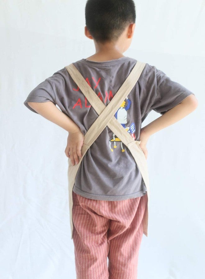 losofar Children Cotton Cross Back Apron Japanese Style Bib Home Clothes Painting Soft Comfort Pinafore Apron for Girls Boys (khaki, 21.6×21.6inch) - Image 3