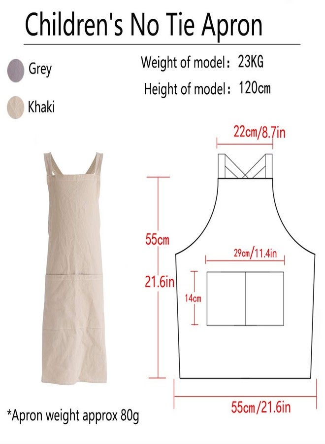 losofar Children Cotton Cross Back Apron Japanese Style Bib Home Clothes Painting Soft Comfort Pinafore Apron for Girls Boys (khaki, 21.6×21.6inch) - Image 4