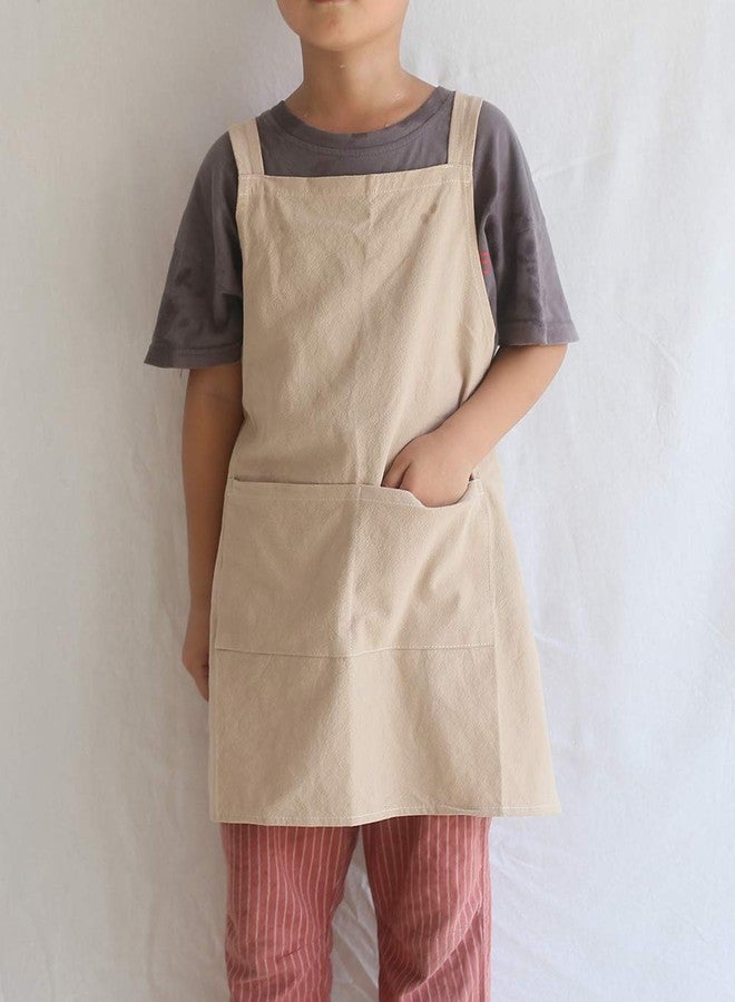 losofar Children Cotton Cross Back Apron Japanese Style Bib Home Clothes Painting Soft Comfort Pinafore Apron for Girls Boys (khaki, 21.6×21.6inch) - Image 2