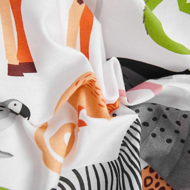 BlueBlue Safari Kids Duvet Cover Set Queen, 100% Cotton Bedding for Boys Girls Teens Lion Elephant Rhino Giraffe Zebra Zoo Print on White, 1 Full Soft Comforter Cover 2 Pillow Shams - Image 5
