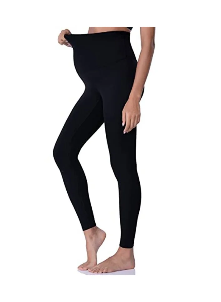 Caprisious Black Maternity Yoga Pants: Over-the-Belly Leggings for Pregnancy, Elastic Closure, Breathable & Sweat-Wicking Active Wear - 4-Way Stretch Fabric