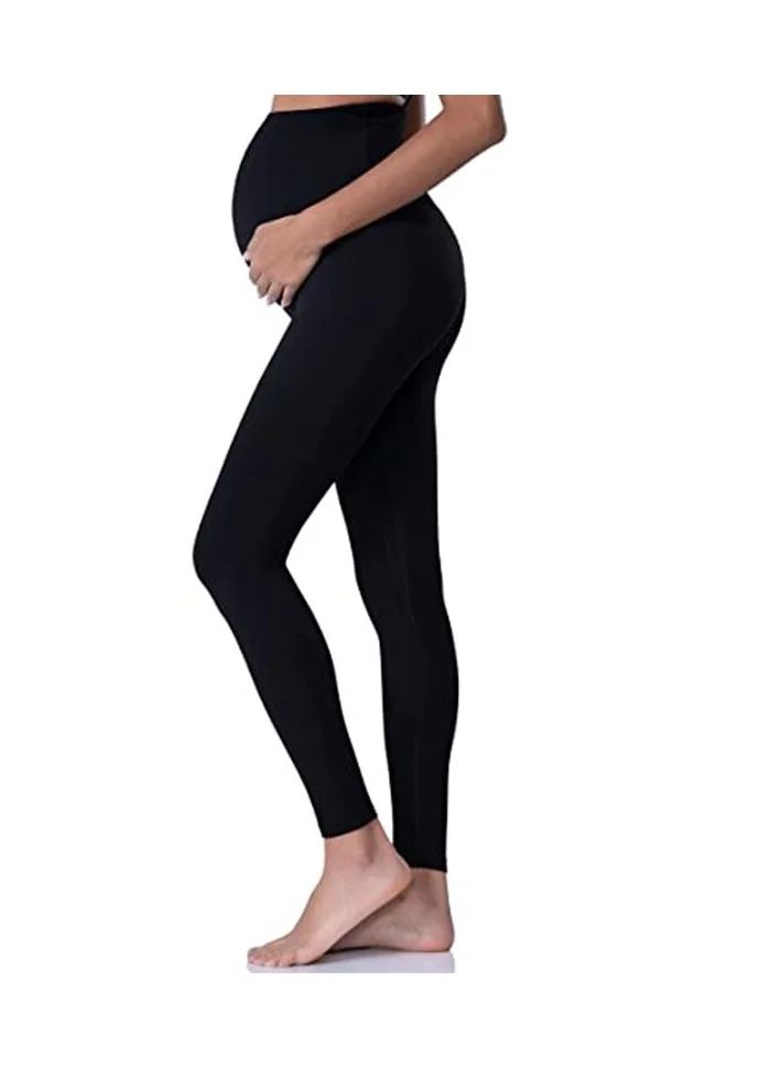 Caprisious Black Maternity Yoga Pants: Over-the-Belly Leggings for Pregnancy, Elastic Closure, Breathable & Sweat-Wicking Active Wear - 4-Way Stretch Fabric
