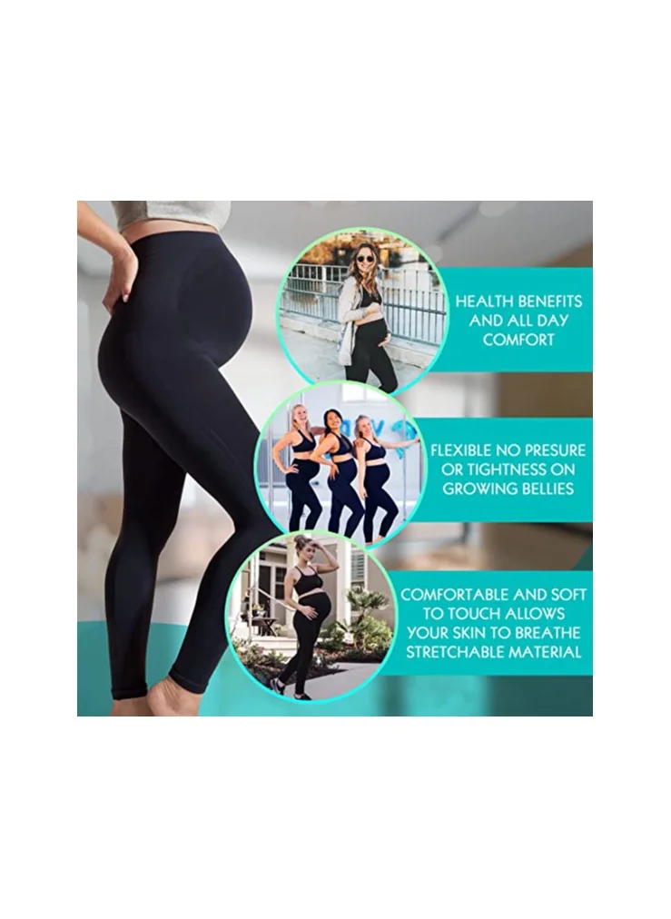 Caprisious Black Maternity Yoga Pants: Over-the-Belly Leggings for Pregnancy, Elastic Closure, Breathable & Sweat-Wicking Active Wear - 4-Way Stretch Fabric