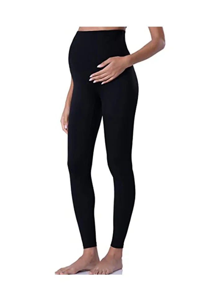 Caprisious Black Maternity Yoga Pants: Over-the-Belly Leggings for Pregnancy, Elastic Closure, Breathable & Sweat-Wicking Active Wear - 4-Way Stretch Fabric