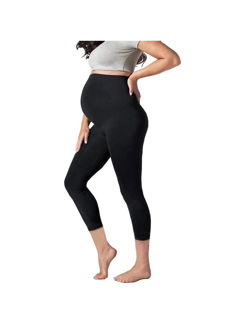 Caprisious Black Maternity Yoga Pants: Over-the-Belly Leggings for Pregnancy, Elastic Closure, Breathable & Sweat-Wicking Active Wear - 4-Way Stretch Fabric