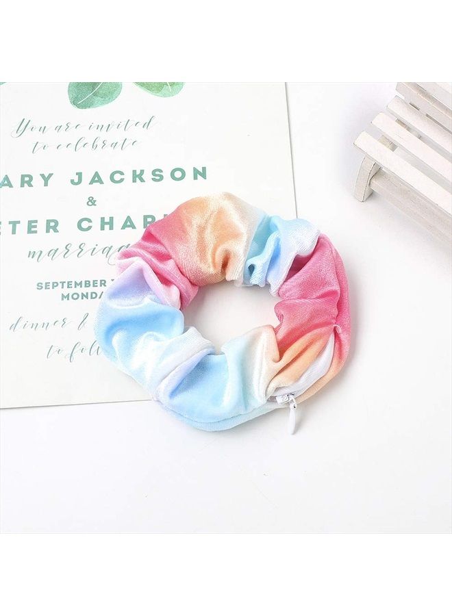 DINPREY Velvet Dots Hair Scrunchie with zipper pouch hair ties Ropes secret zipper pocket scrunchies Tie Soft Stash Tie Dye Scrunchies Floral Hair Elastic Ties for Vsco Girl Stuff Scrunchies (8 Pcs) - Image 5