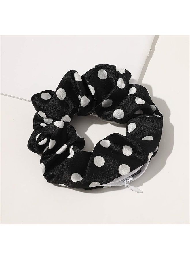 DINPREY Velvet Dots Hair Scrunchie with zipper pouch hair ties Ropes secret zipper pocket scrunchies Tie Soft Stash Tie Dye Scrunchies Floral Hair Elastic Ties for Vsco Girl Stuff Scrunchies (8 Pcs) - Image 3