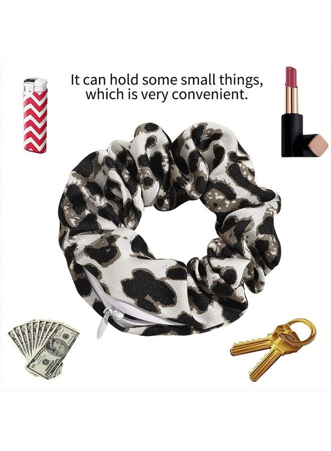 DINPREY Velvet Dots Hair Scrunchie with zipper pouch hair ties Ropes secret zipper pocket scrunchies Tie Soft Stash Tie Dye Scrunchies Floral Hair Elastic Ties for Vsco Girl Stuff Scrunchies (8 Pcs) - Image 2