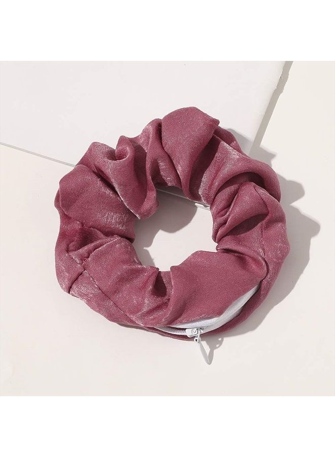 DINPREY Velvet Dots Hair Scrunchie with zipper pouch hair ties Ropes secret zipper pocket scrunchies Tie Soft Stash Tie Dye Scrunchies Floral Hair Elastic Ties for Vsco Girl Stuff Scrunchies (8 Pcs) - Image 4