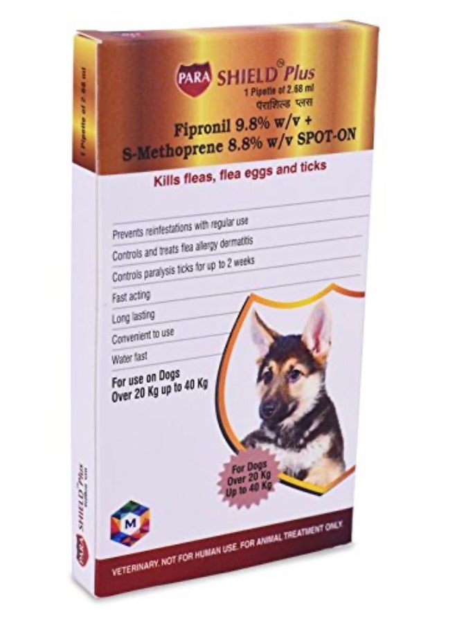 SHIELD PLUS Medfly Healthcare Parashield Plus Spot On Solution for Prevention & Treatment of Ticks, Fleas & Chewing Lice Infestation in Dogs (Over 20 kg up to 40 kg) - Pack of 1 - Image 1