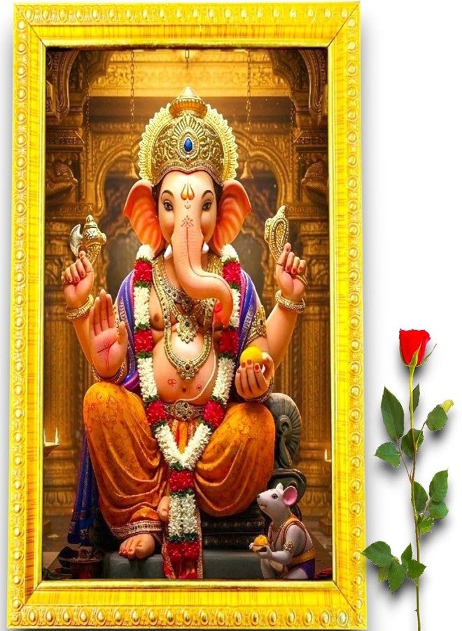 إنديانا ستور فور أول لوحة جدارية مؤطرة من Indianstore4all، تصور اللورد غانيشا (خشب، مطفي، ذهبي، حجم صغير، 7 × 9 بوصة)، إطار صور بهاجوان F6767 - Image 4