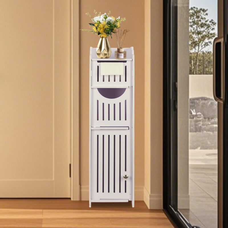 LuiceABC Toilet Paper Holder Stand, Over The Toilet Storage Cabinet for Bathroom, Slim Corner Shelf for Small Space Storage, Small Bathroom Storage Cabinet with Doors, White - Image 4