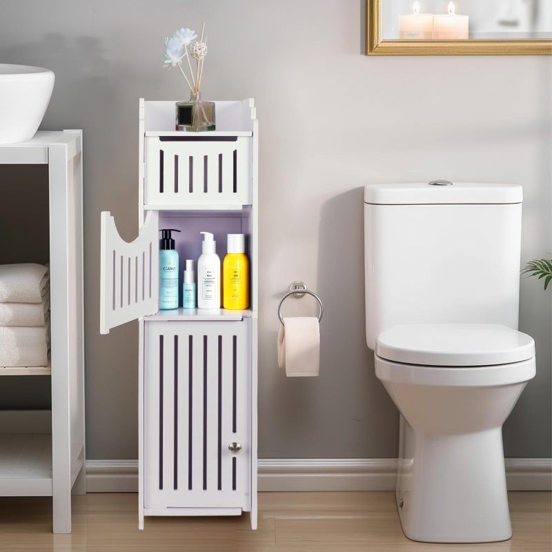 LuiceABC Toilet Paper Holder Stand, Over The Toilet Storage Cabinet for Bathroom, Slim Corner Shelf for Small Space Storage, Small Bathroom Storage Cabinet with Doors, White - Image 2