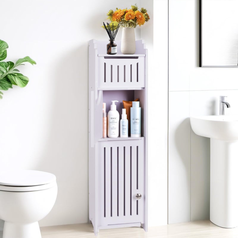 LuiceABC Toilet Paper Holder Stand, Over The Toilet Storage Cabinet for Bathroom, Slim Corner Shelf for Small Space Storage, Small Bathroom Storage Cabinet with Doors, White - Image 1