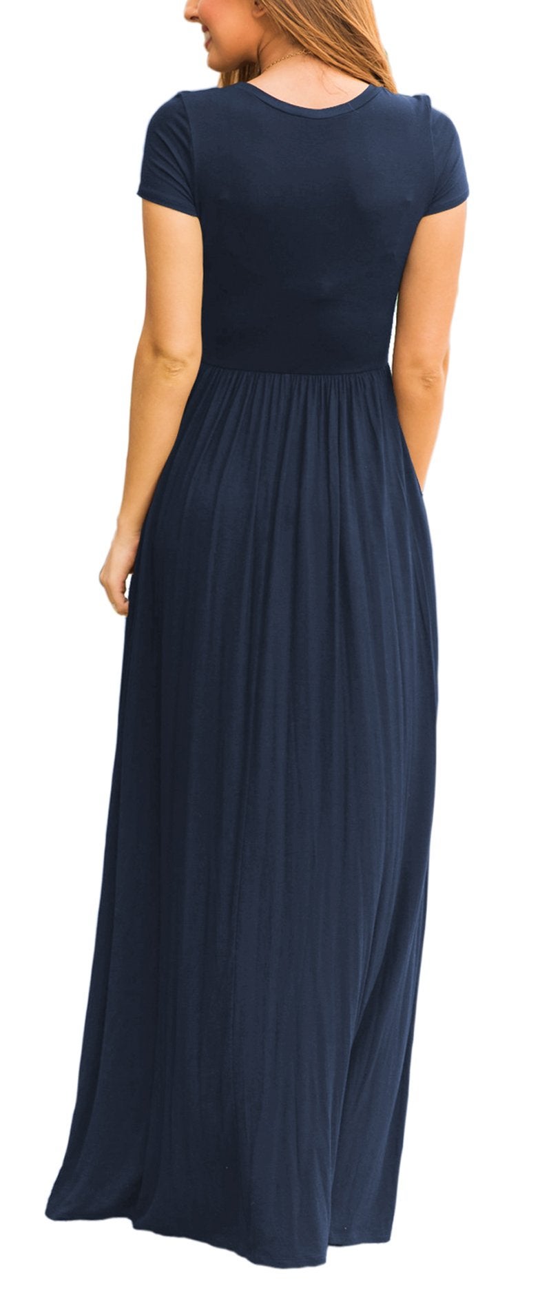 VIISHOW Women's Short Sleeve Casual Loose Pocket Maxi Party Long Dresses for Women Plus Size （Navy Blue, XX-Large） - Image 3