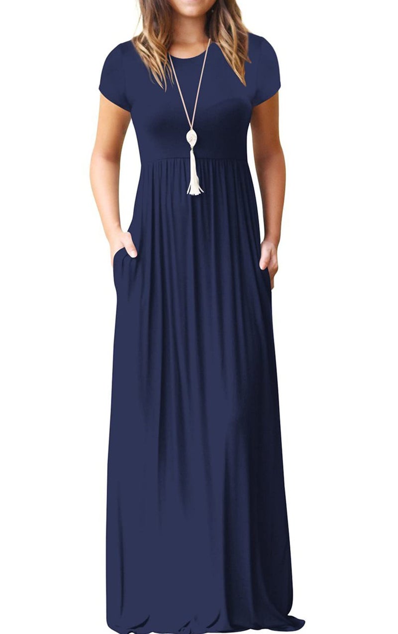 VIISHOW Women's Short Sleeve Casual Loose Pocket Maxi Party Long Dresses for Women Plus Size （Navy Blue, XX-Large） - Image 1
