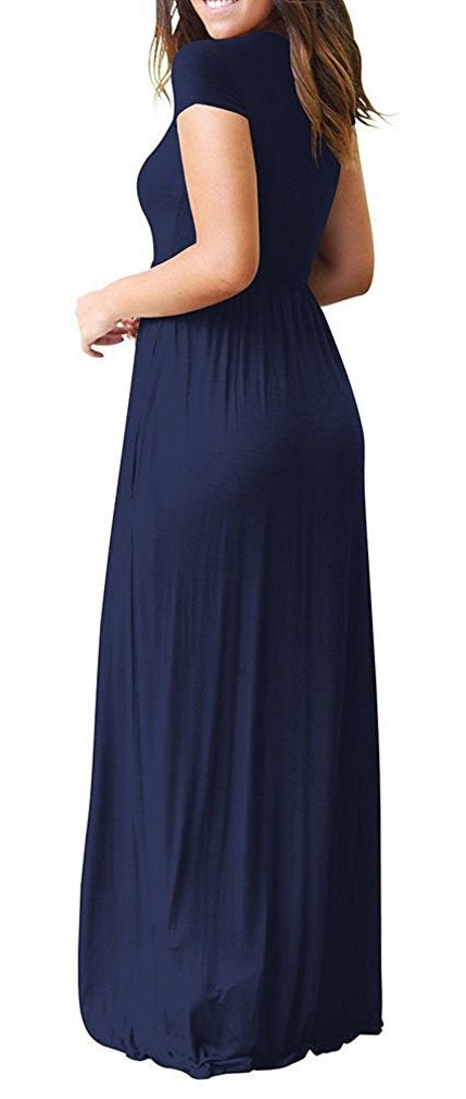 VIISHOW Women's Short Sleeve Casual Loose Pocket Maxi Party Long Dresses for Women Plus Size （Navy Blue, XX-Large） - Image 2