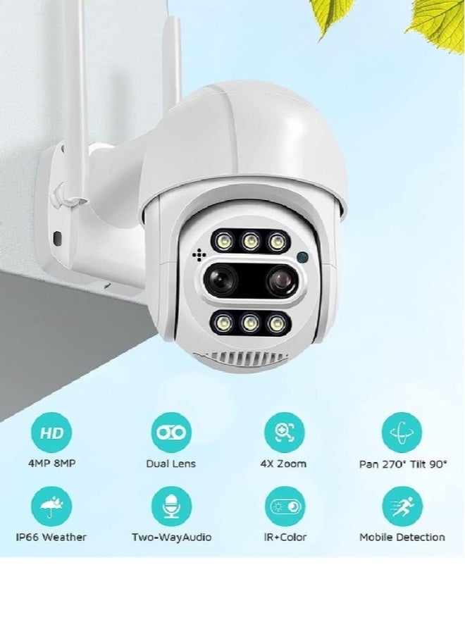 AROAQ 8MP 4K PTZ WiFi IP Camera – Dual Lens (2.8mm + 12mm), 8x Digital Zoom, AI Human Detection, Night Vision, Outdoor CCTV Security Camera - Image 2