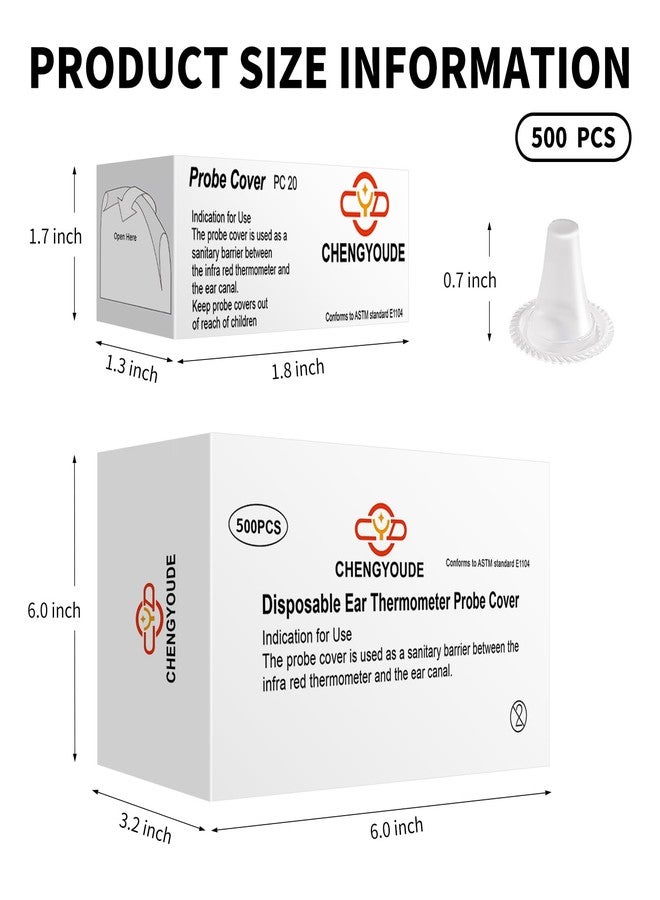 CHENGYOUDE 500 Counts Thermometer Ear Covers, Ear Thermometer Probe Covers, Lens Filters/Refill Caps for All Braun Ear Themometer Models, BPA Free Digital Disposable Ear Thermometer Covers - Image 2