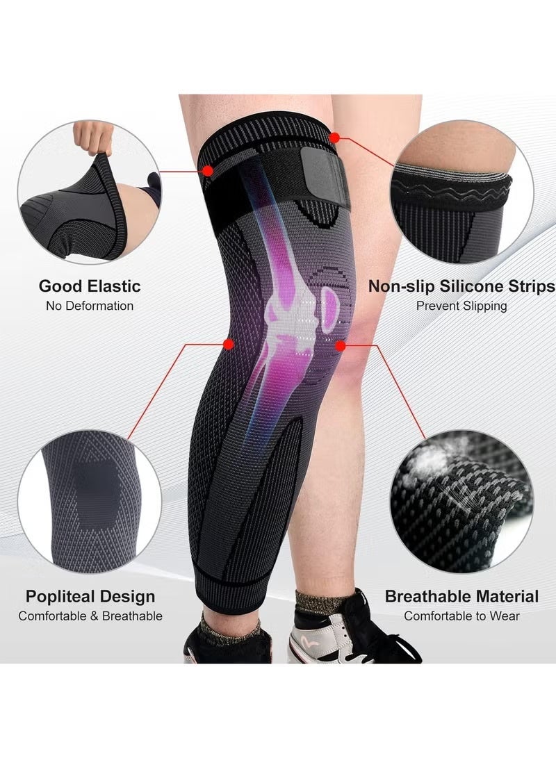 PYC 2 Pcs Full Leg Compression Sleeves & Knee Braces, Adjustable Sports Support for Men Women, Elastic Knee Pads for Running, Weightlifting, Joint Pain Relief, Meniscus Tear Arthritis - Image 3