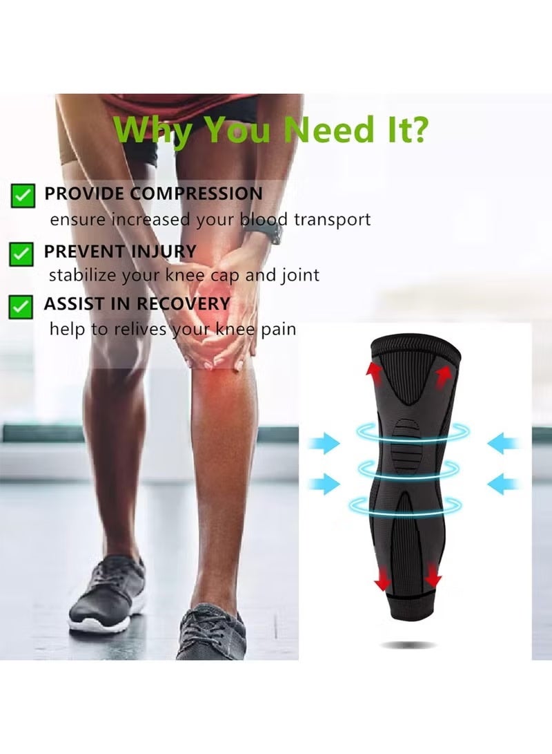 PYC 2 Pcs Full Leg Compression Sleeves & Knee Braces, Adjustable Sports Support for Men Women, Elastic Knee Pads for Running, Weightlifting, Joint Pain Relief, Meniscus Tear Arthritis - Image 2