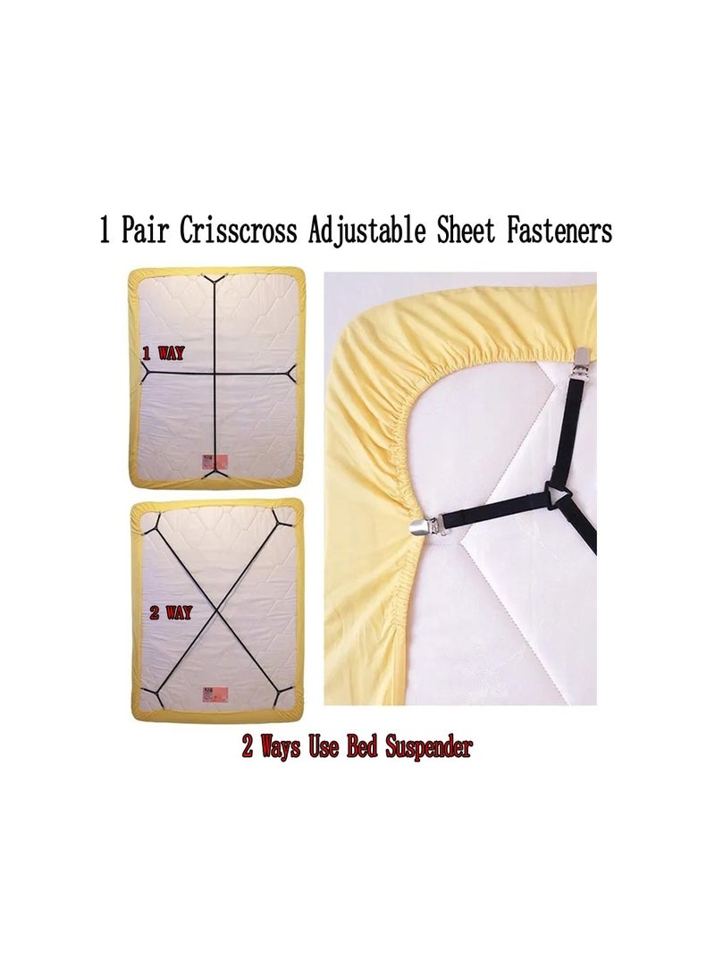 1 Pair Crisscross Adjustable Sheet Fasteners, 2 Ways Use Bed Suspender Cover Grippers Straps Holders - Image 2