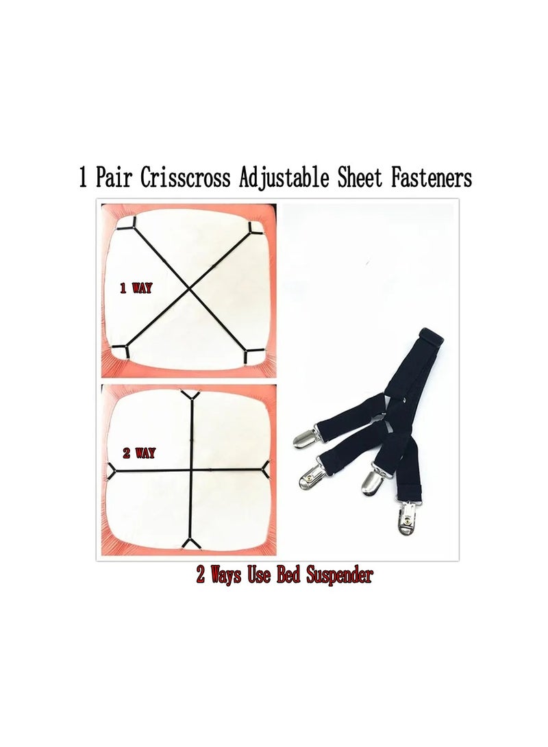 1 Pair Crisscross Adjustable Sheet Fasteners, 2 Ways Use Bed Suspender Cover Grippers Straps Holders - Image 3
