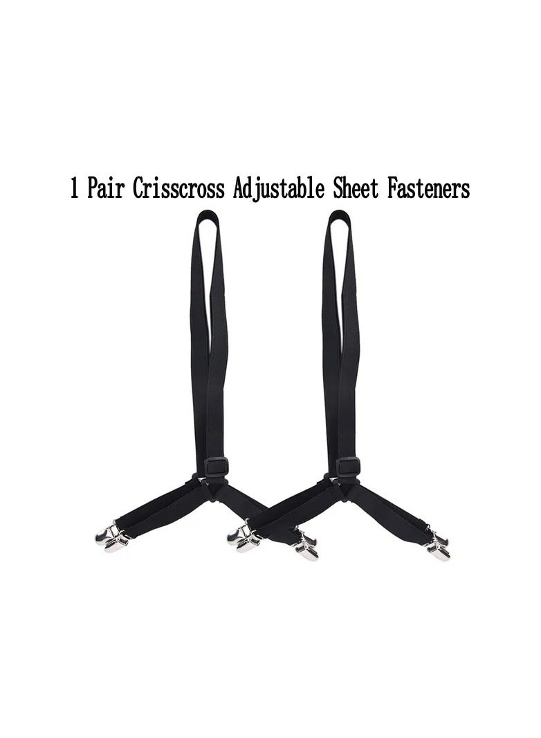 1 Pair Crisscross Adjustable Sheet Fasteners, 2 Ways Use Bed Suspender Cover Grippers Straps Holders - Image 4