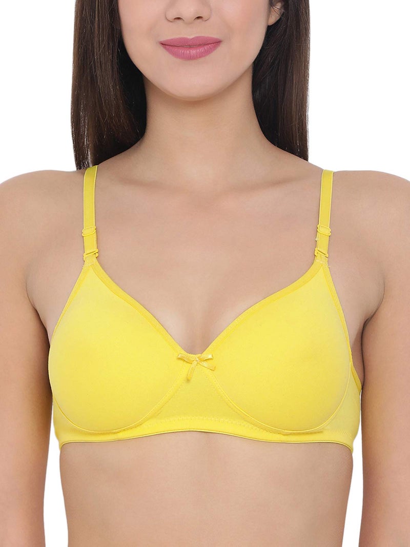 Clovia Women's Cotton Rich Solid Padded Demi Cup Wire Free Push-Up Bra (BR1643P02_Light Yellow_34B) - Image 1