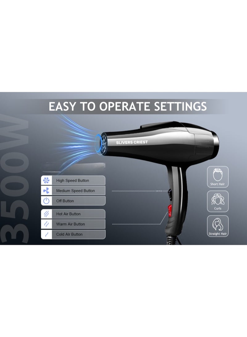 SLIVERS CRIEST Professional Electric   Hair Dryer Hair Dryer SC-666 (3500W) - 220 - 240v | Super Power Strong Wind with Accessories – Black - Image 3